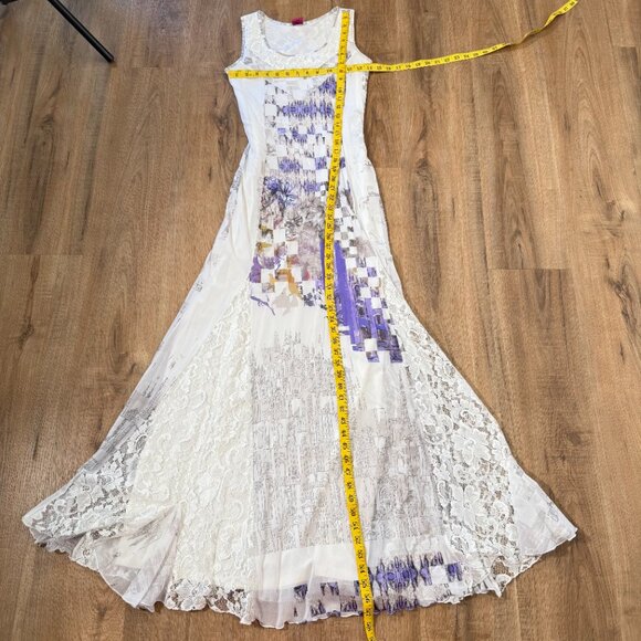 Save the Queen White Maxi Dress Mixed Media Lace Geometric Floral Fairy Y2K M - Picture 6 of 15